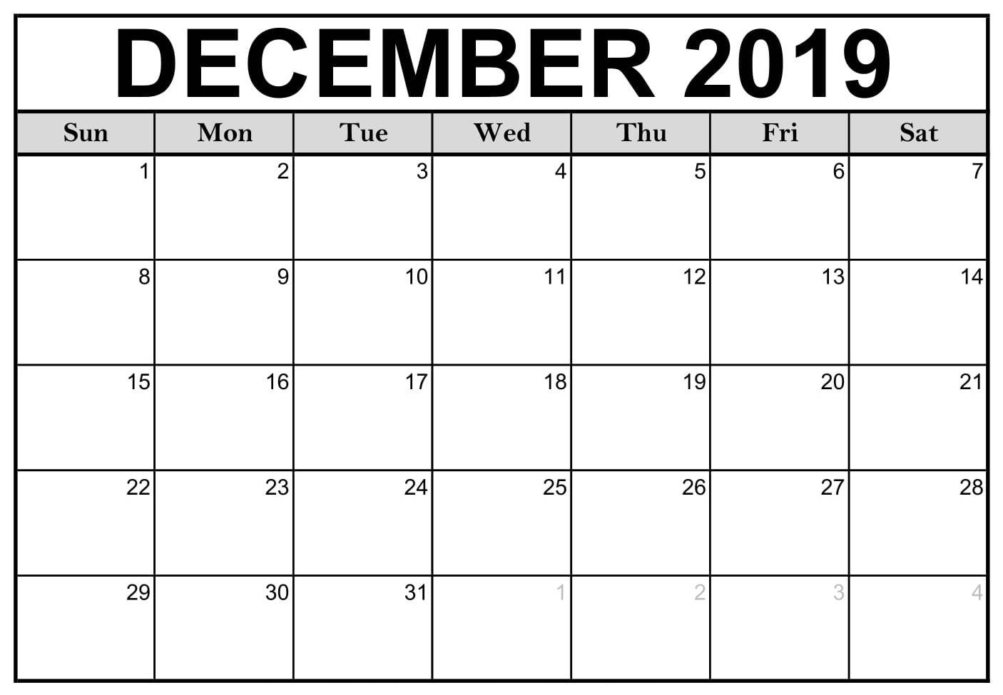 Free Printable December 2019 Calendar Notes - 2019 Calendars