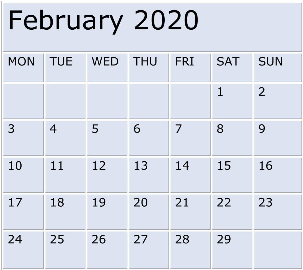 Free Printable February 2020 Calendar Editable Format