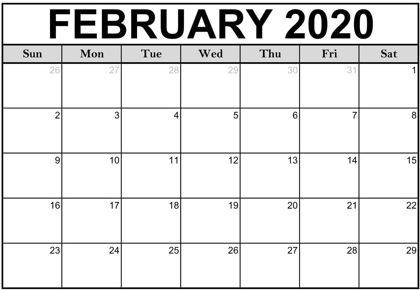 Free Printable February Calendar 2020 Pdf Sheet - Set Your