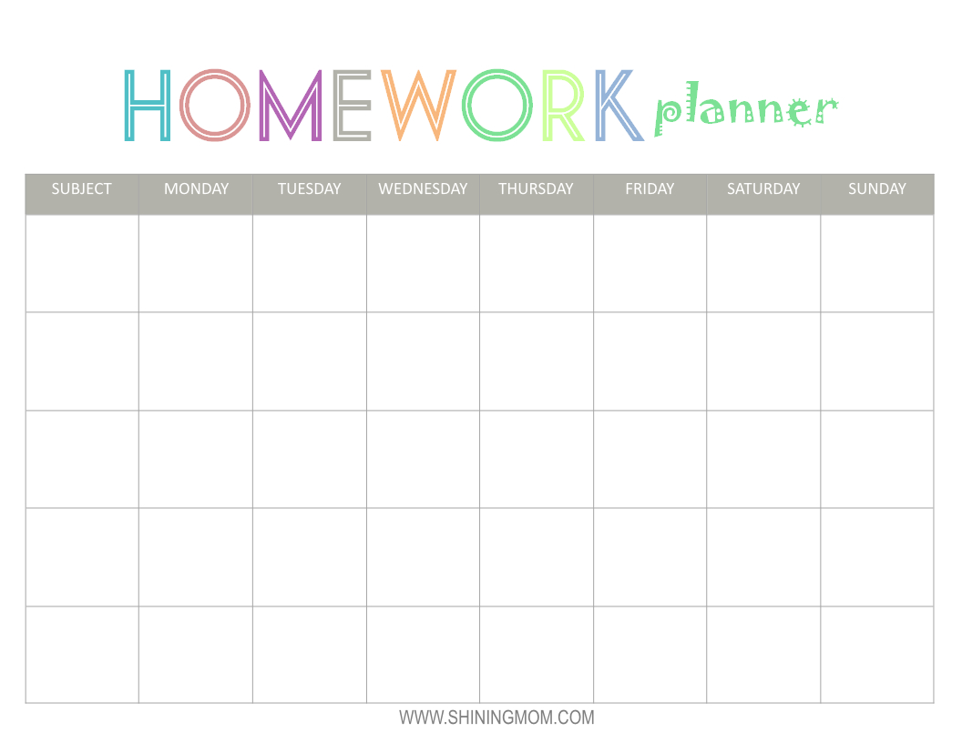 Free Printable Homework Calendar