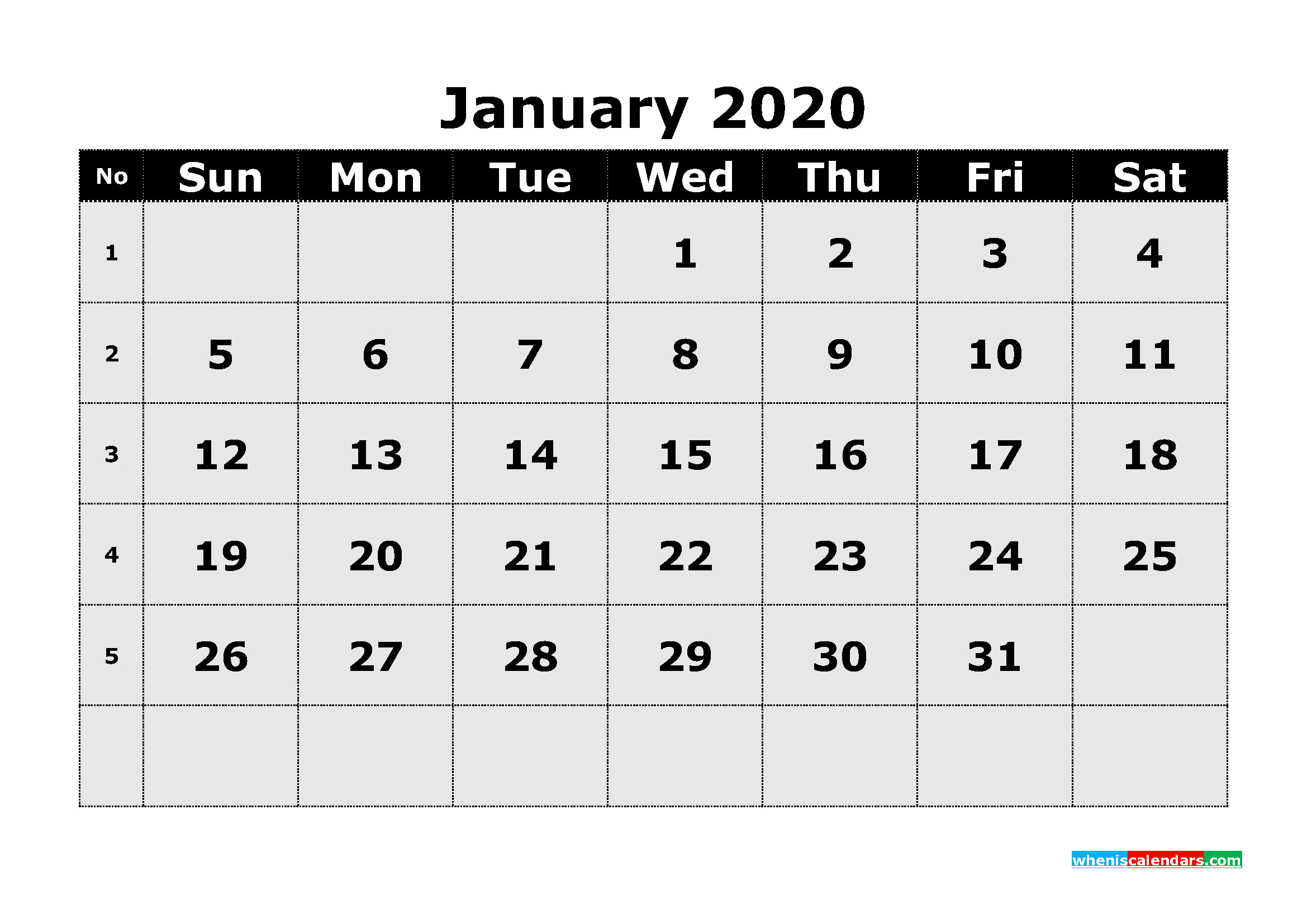 Free Printable January 2020 Calendar Template Word | Free