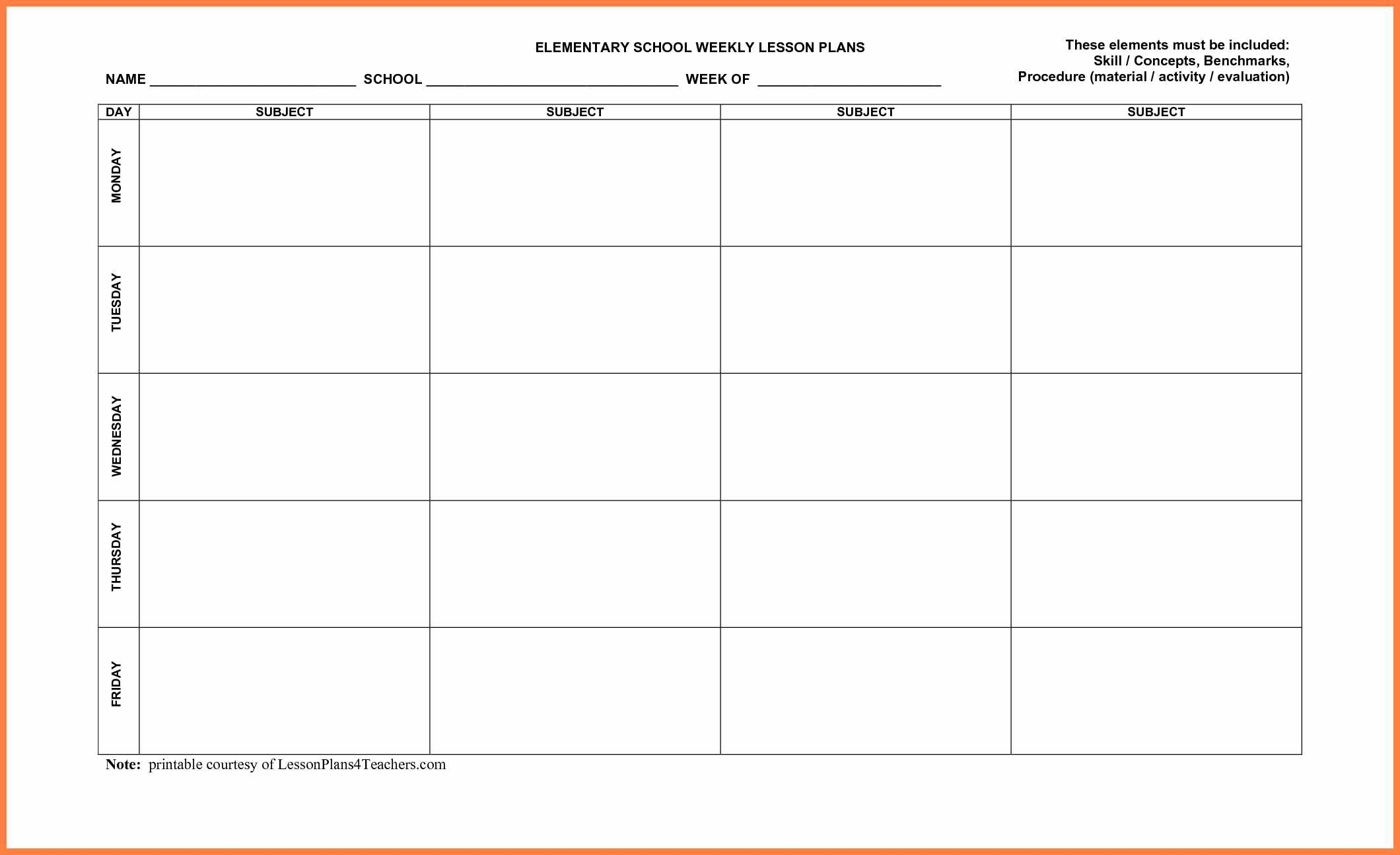 Free Printable Lesson Plan Templates - Wpa.wpart.co