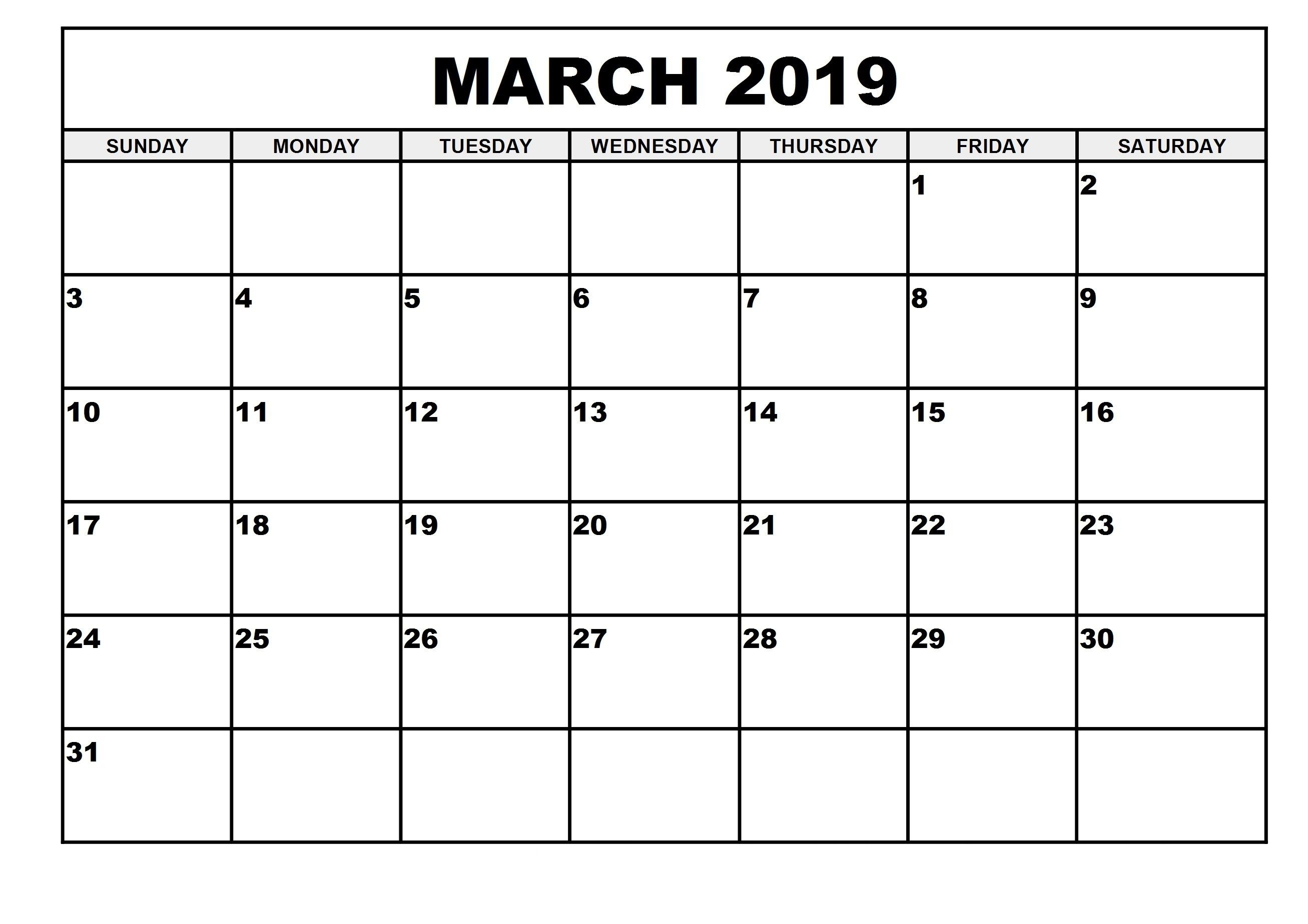 Free Printable March 2019 Calendar For Vertical Template