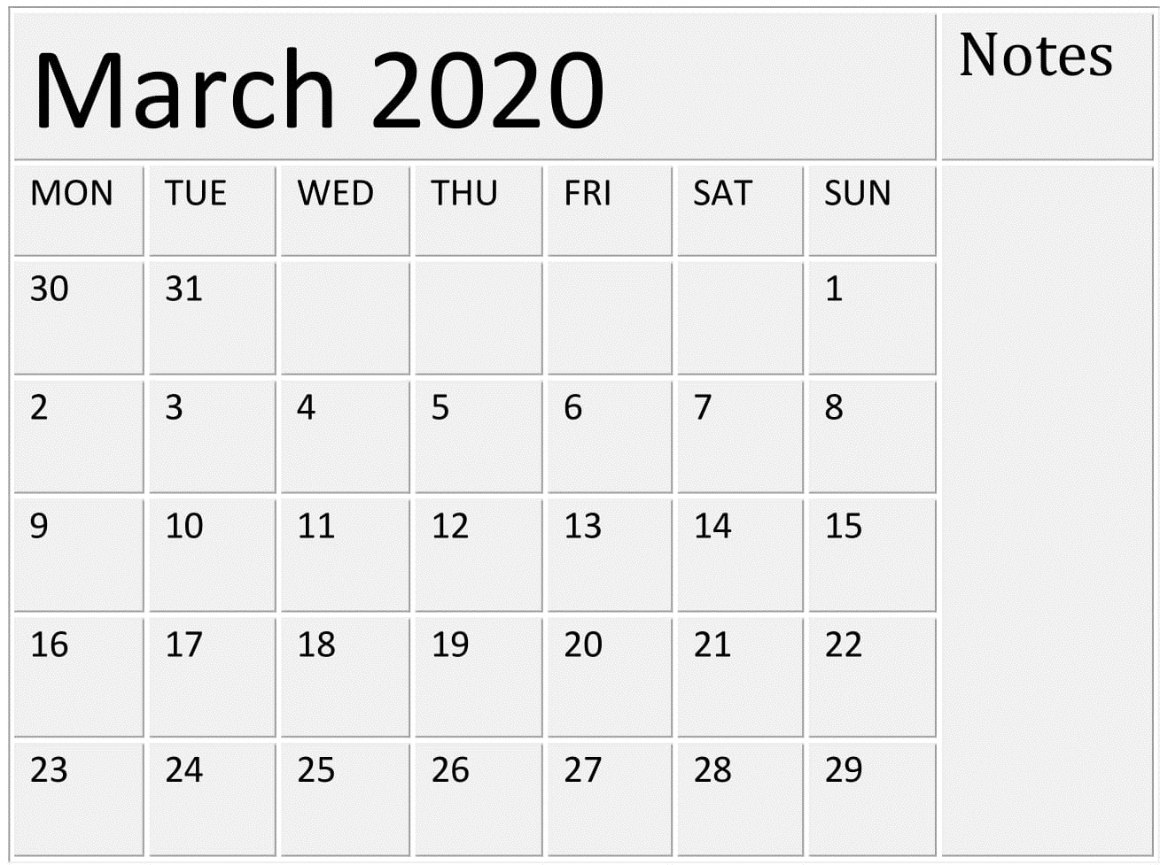 Free Printable March 2020 Calendarmonth Template – Free