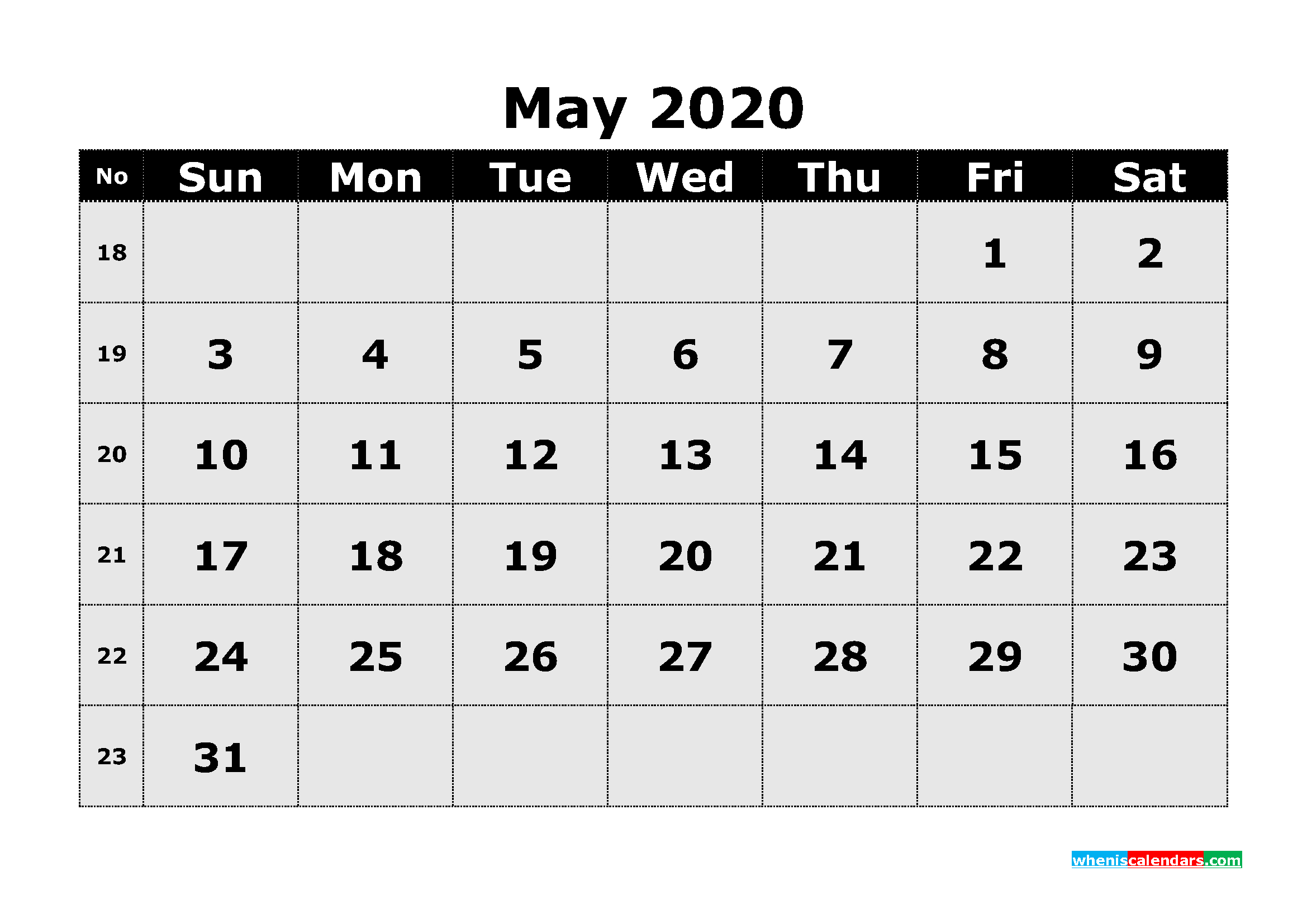 Free Printable May 2020 Calendar Template Word | Free