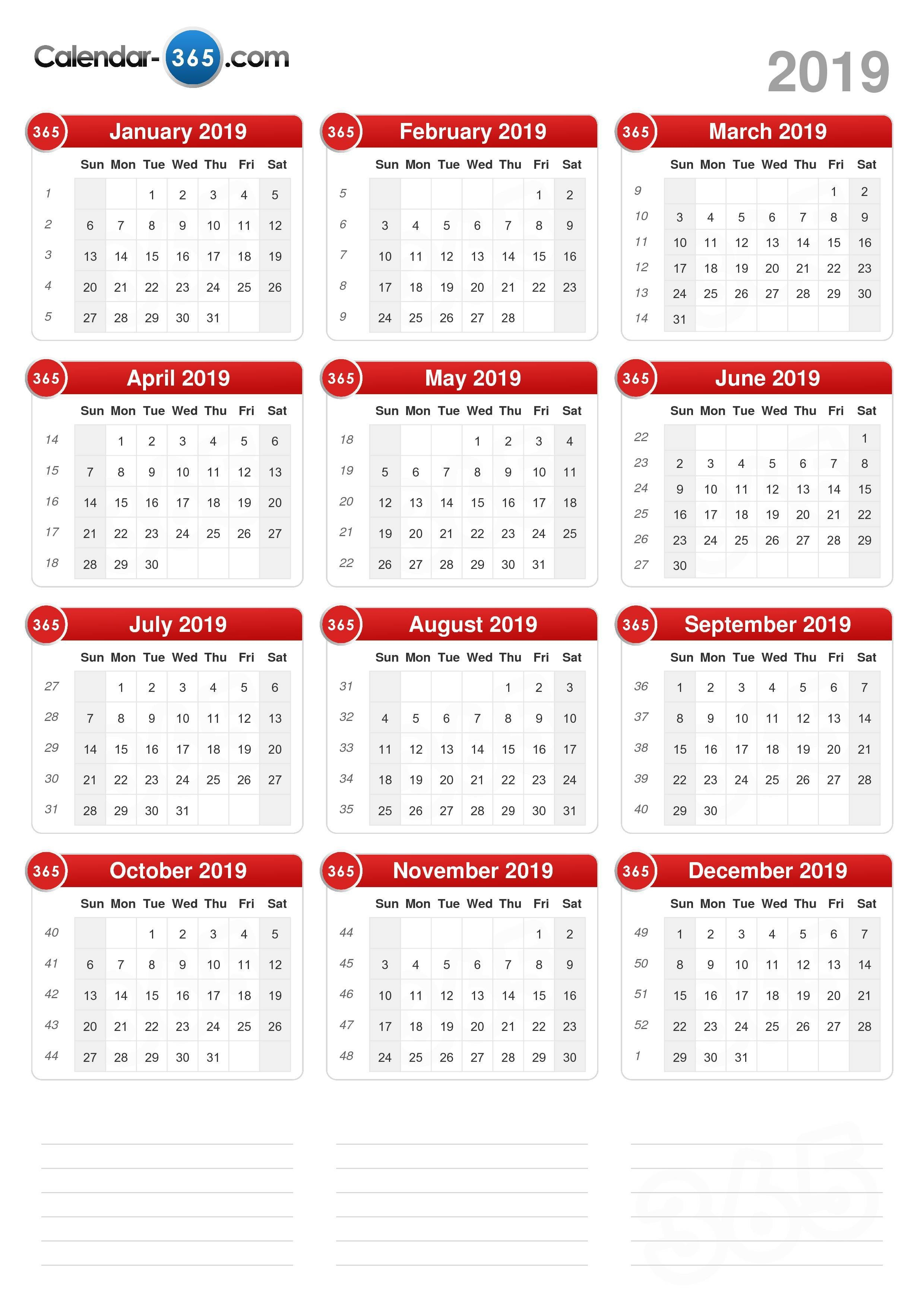 Free Printable Monthly Calendar 2019 Time And Date - Calendaro