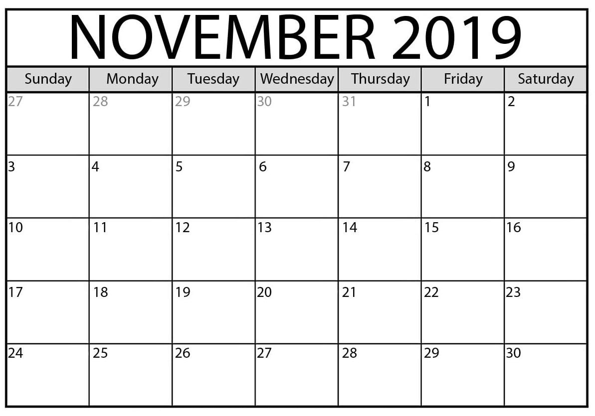 Free Printable November 2019 Calendar Online - 2019