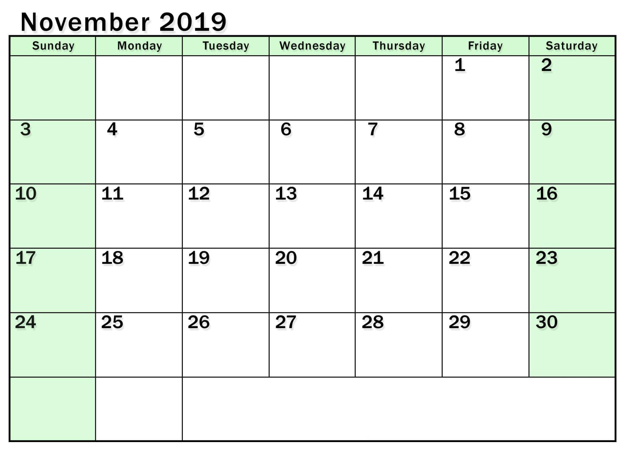 Free Printable November 2019 Calendar Online - 2019