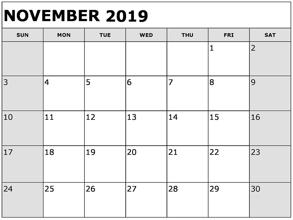 Free Printable November 2019 Calendar Planner Templates