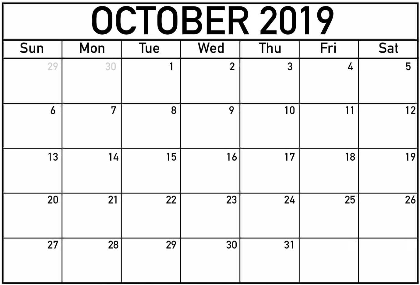 Free Printable October 2019 Calendar Page - 2019 Calendars