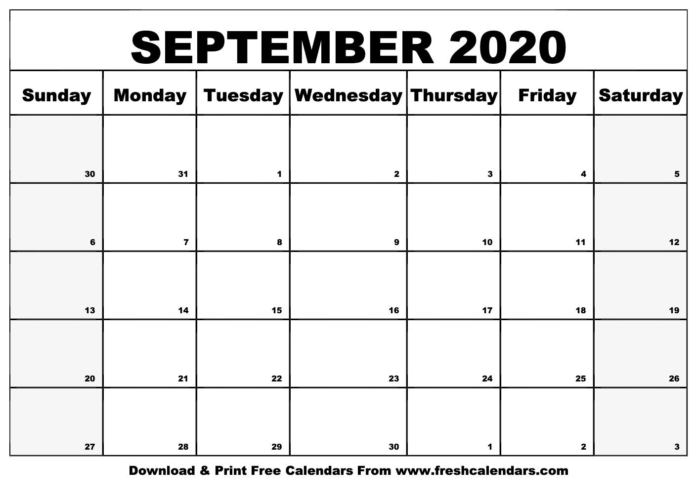 Free Printable September 2020 Calendar