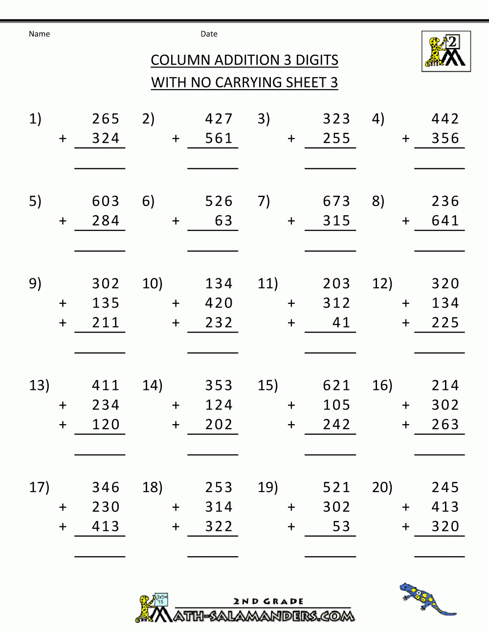 Free Printable Worksheets For 2Nd Grade Kids Addition Digits