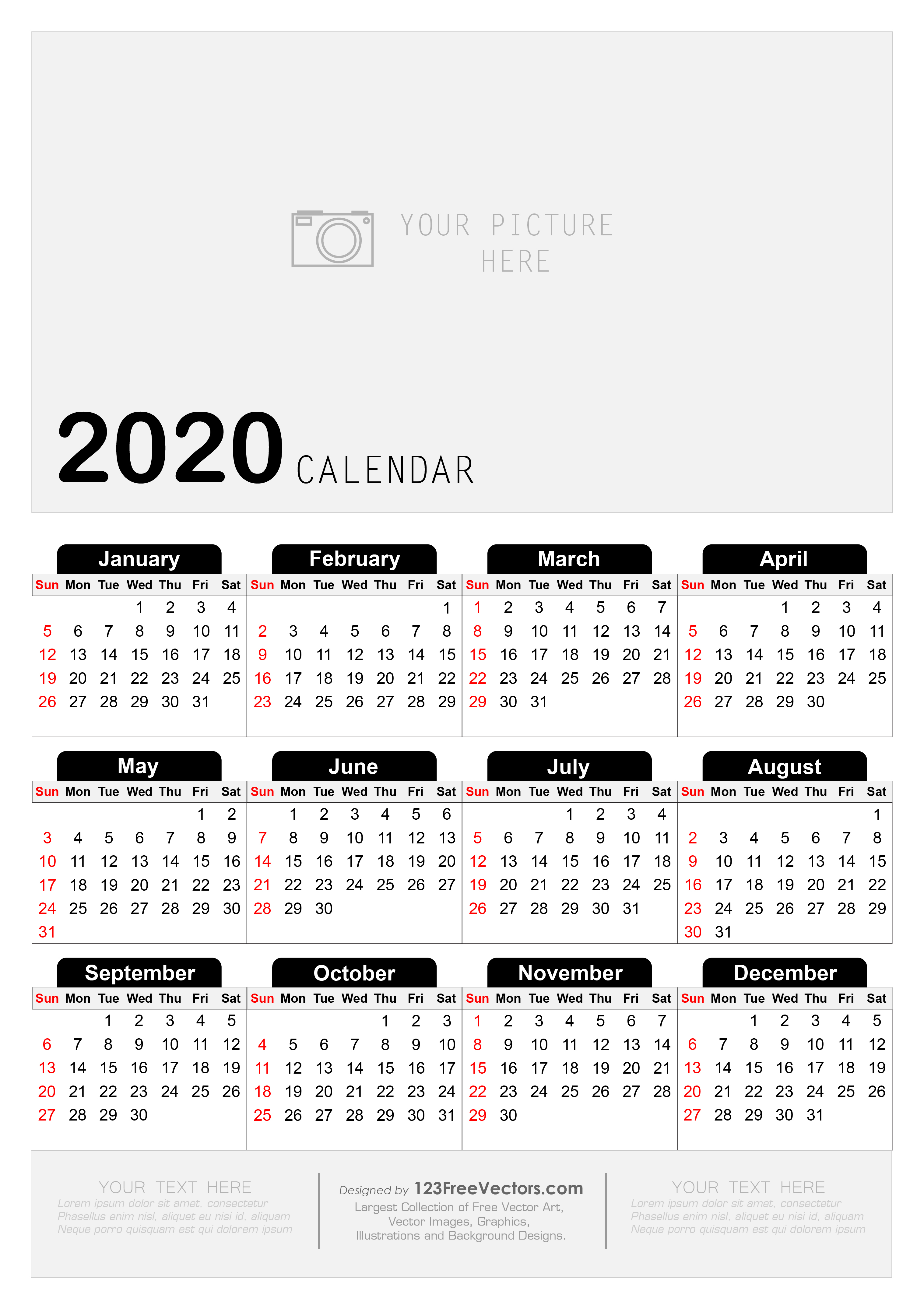 Free Printable Yearly Calendar 2020