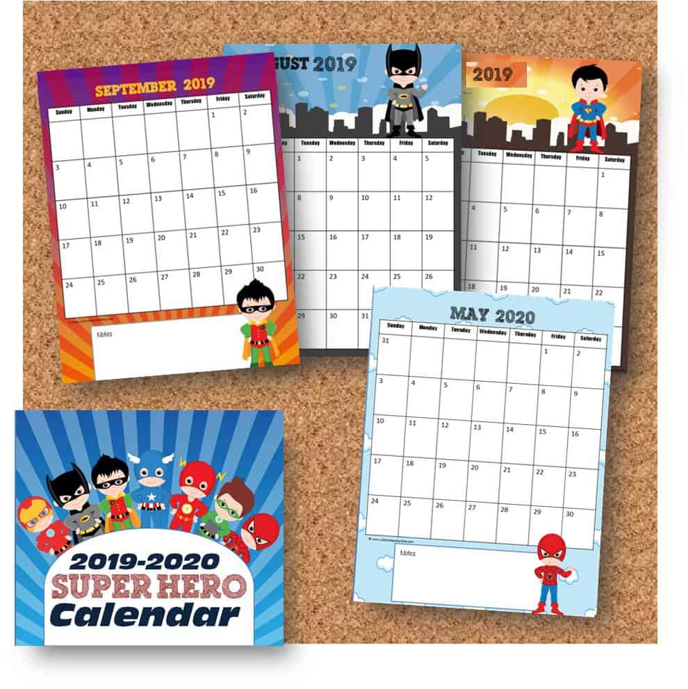 Free Super Hero Calendar 2019-2020 | 123 Homeschool 4 Me