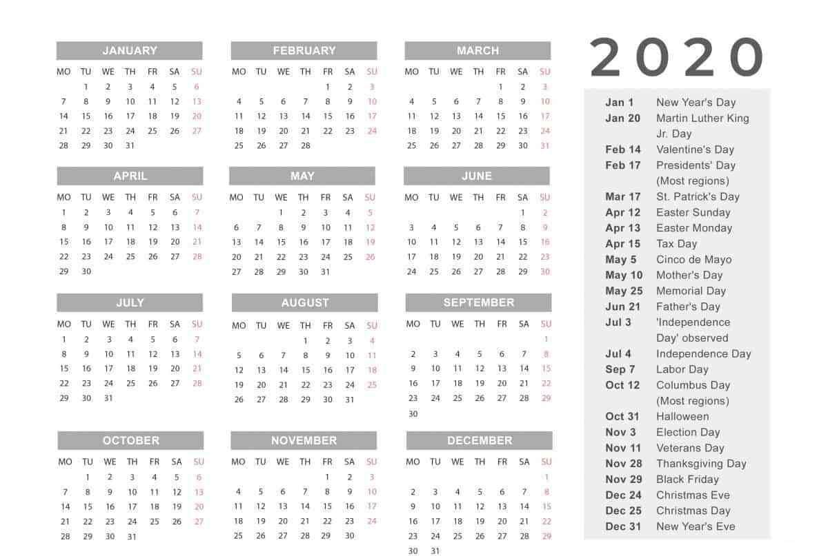 Free Printable Vacation Calendar 2020 Calendar Printables Free Templates