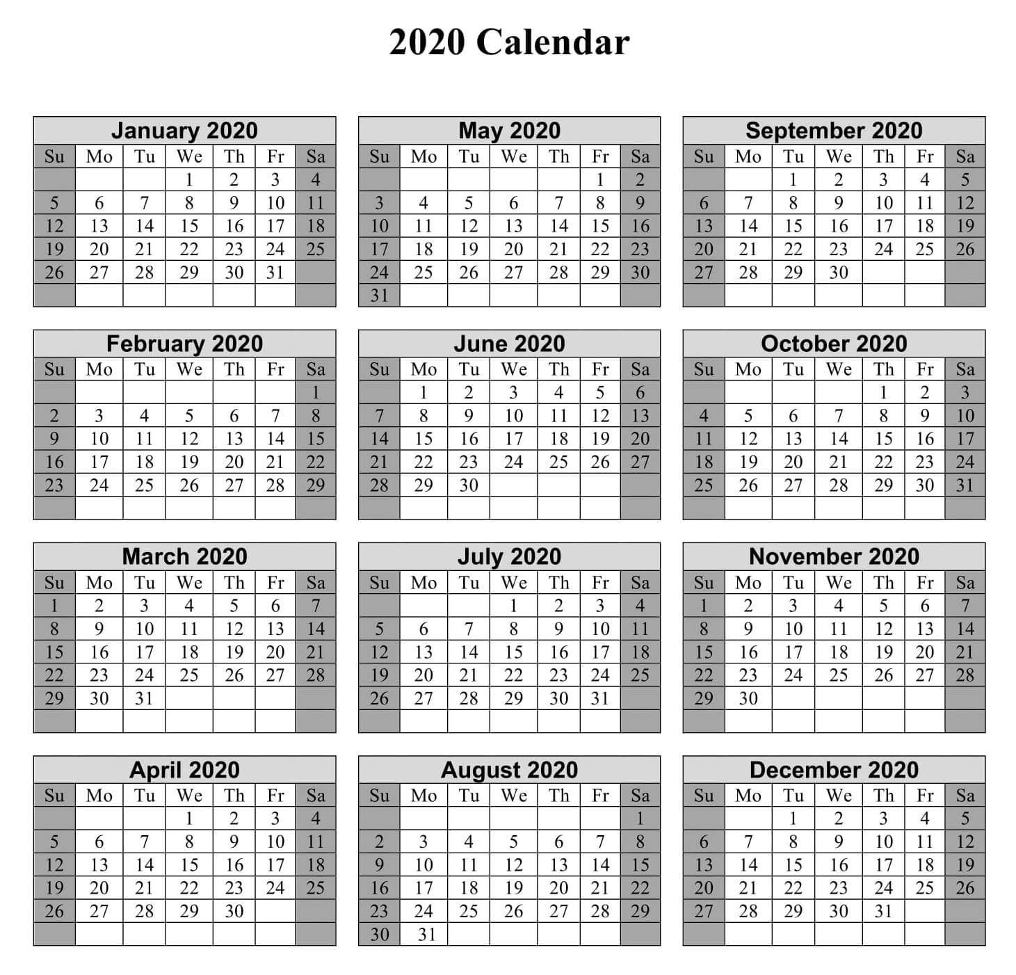 Free Yearly Calendar 2020 Template Online - Set Your Plan