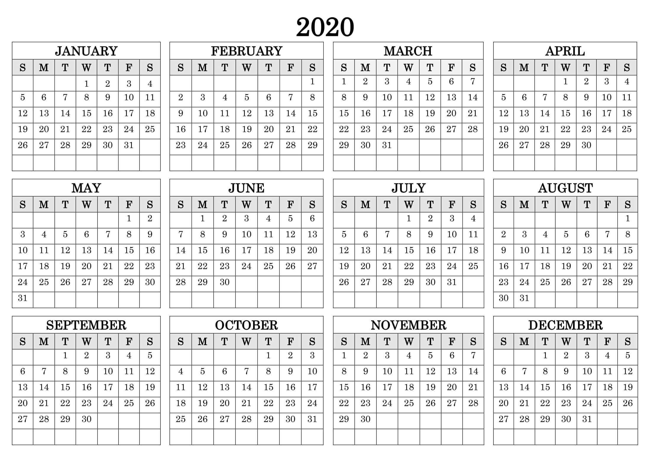 Free Yearly Calendar 2020 With Notes - 2019 Calendars For