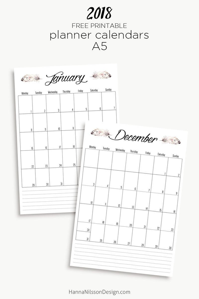 Free Yearly Calendar | Printables | A5 Planner Printables