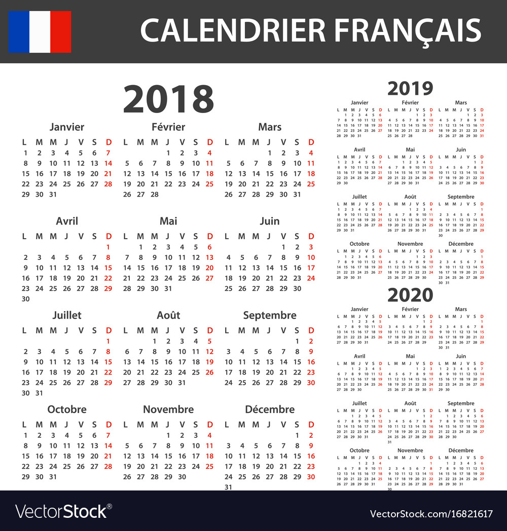 French Calendar For 2018 2019 And 2020 Scheduler