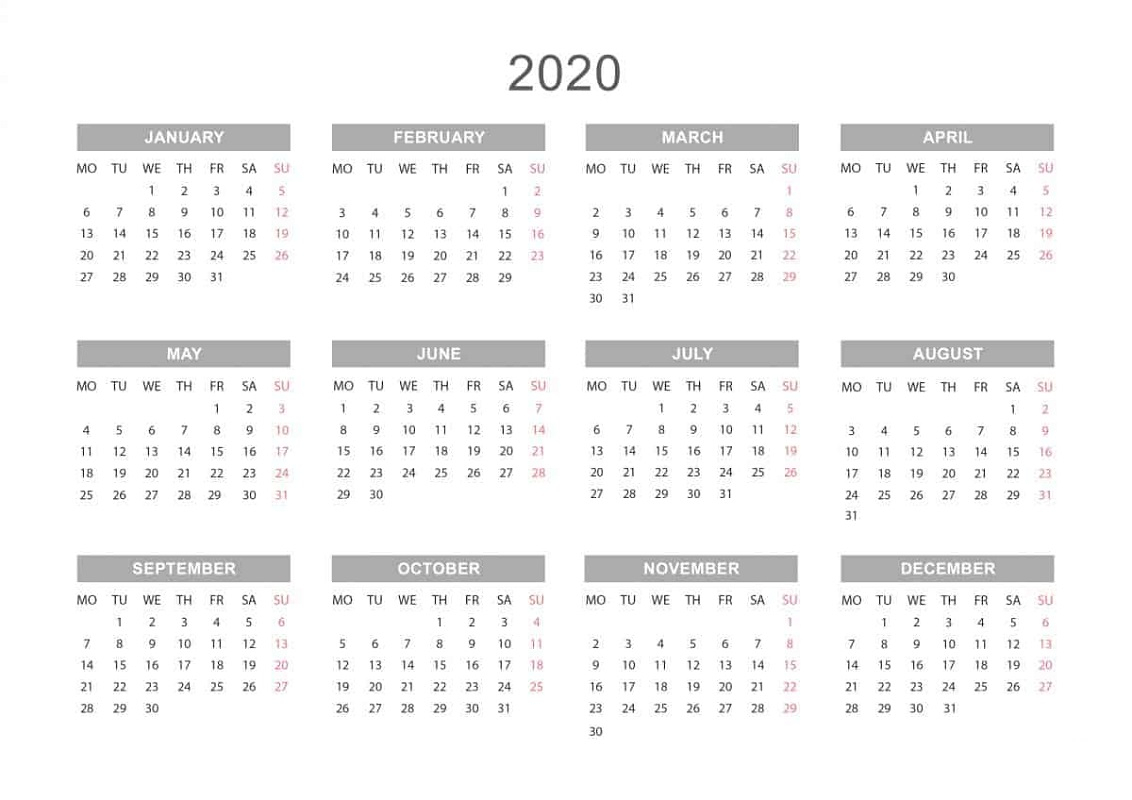 Full Year Calendar 2020 Printable - Wpa.wpart.co
