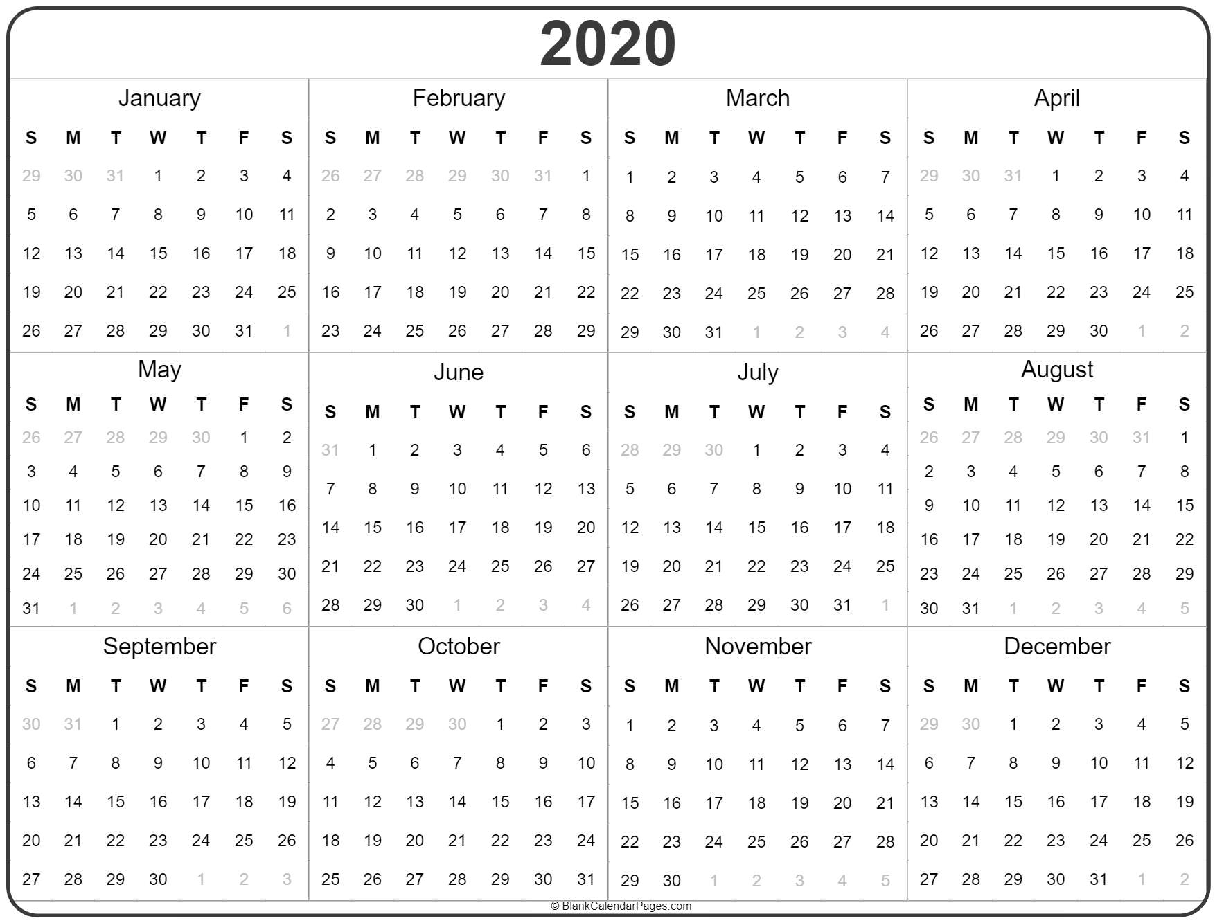 Full Year Calendar 2020 Printable - Wpa.wpart.co