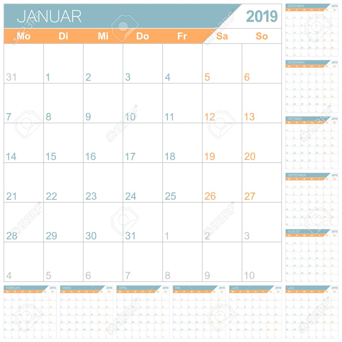 German Planning Calendar 2019, English Calendar Template For..