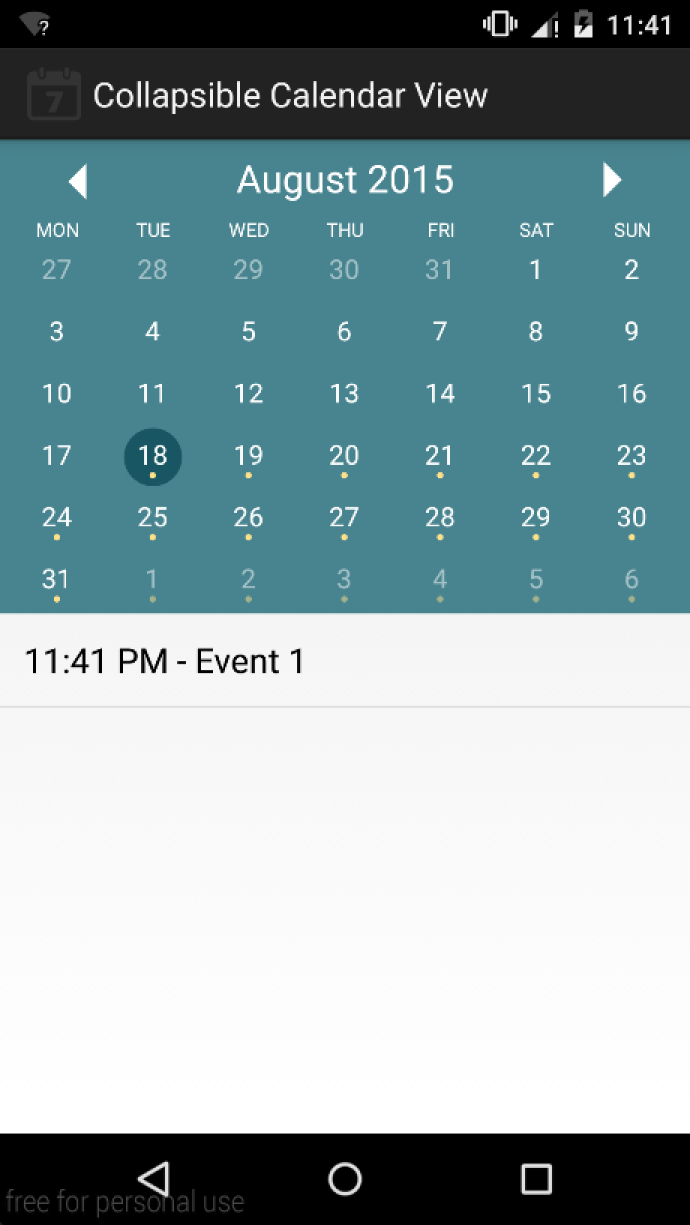 Github - Gfranks/collapsiblecalendarview: Android Calendar