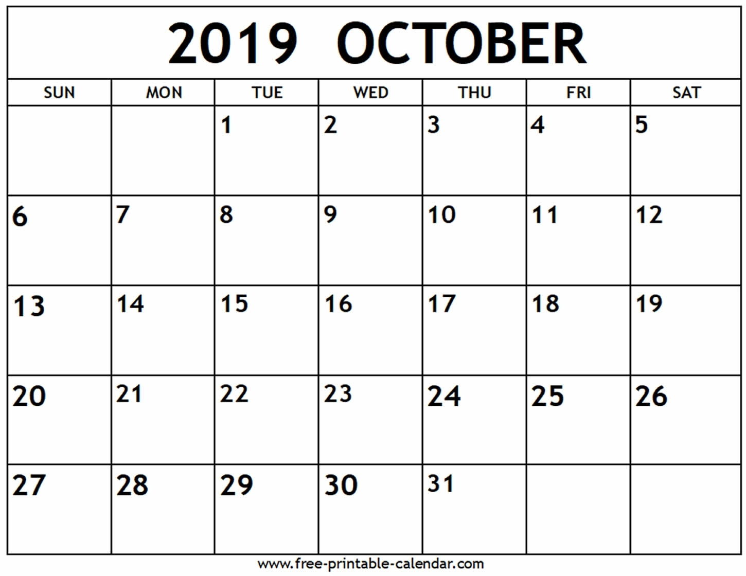 Good Print Calendar October 2019 : Mini Calendar Template