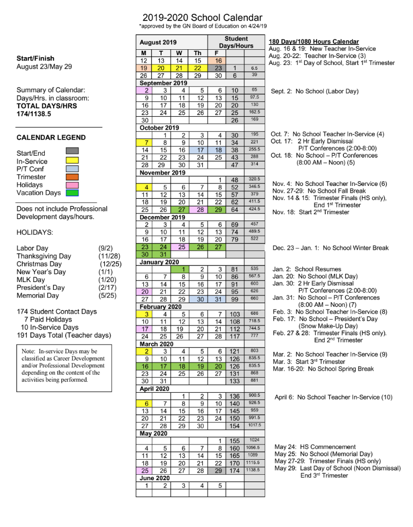 5 Year Calendar Grinnell