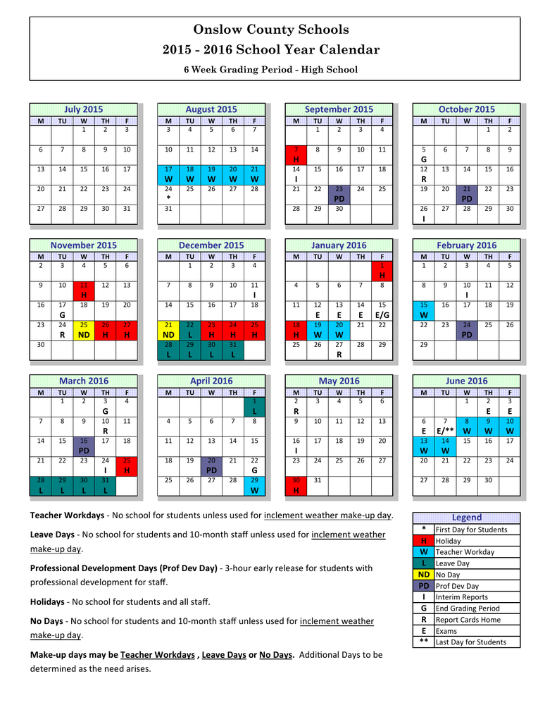 Onslow County 9 Week Calendar | Calendar Printables Free Templates