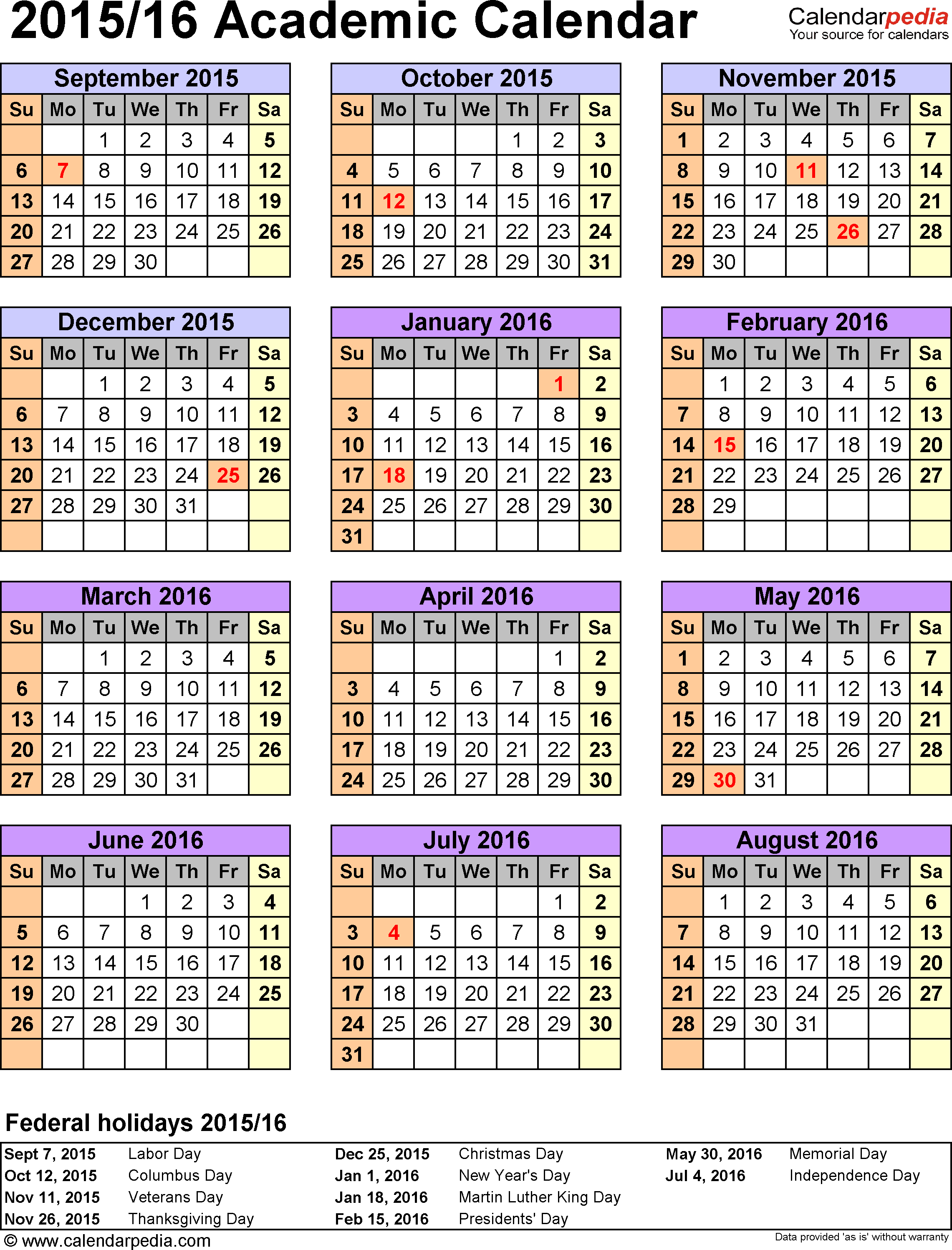 5 Year Calendar Harvard