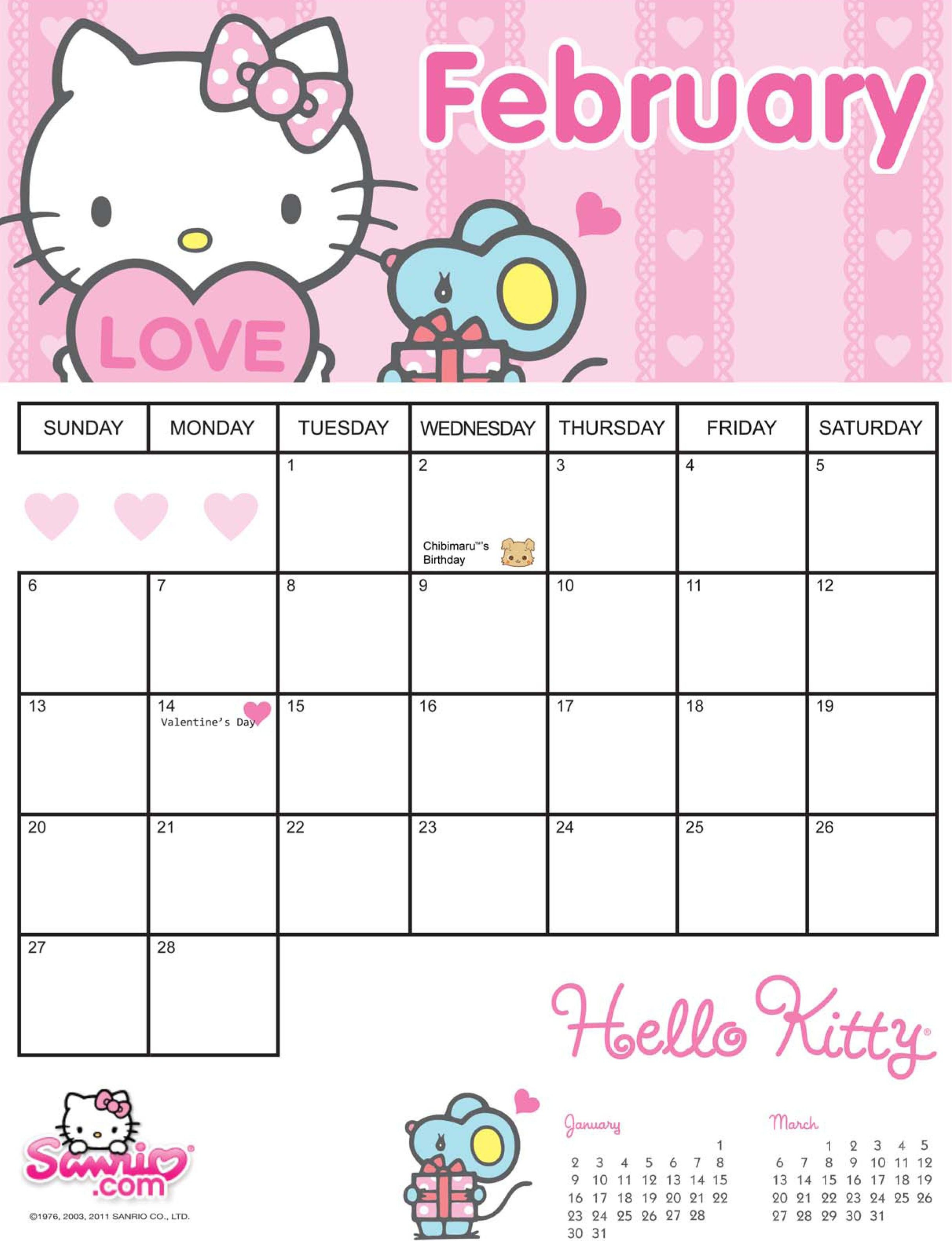 Hello Kitty February 2011 Printable Calendar | August