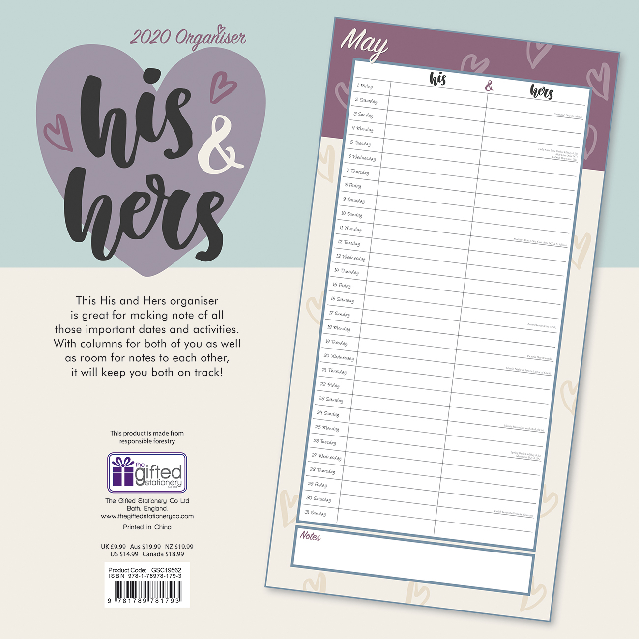 His &amp; Hers Organiser - 2020 Premium Square Wall Calendar