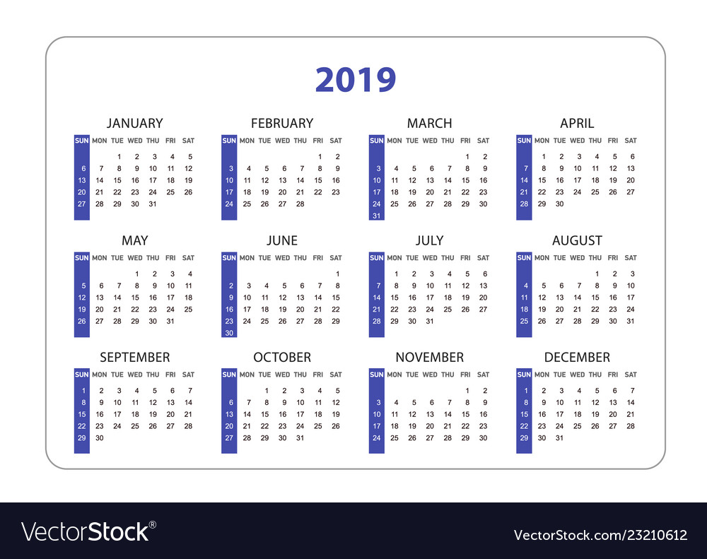 Horizontal Pocket Calendar On 2019 Year Simple