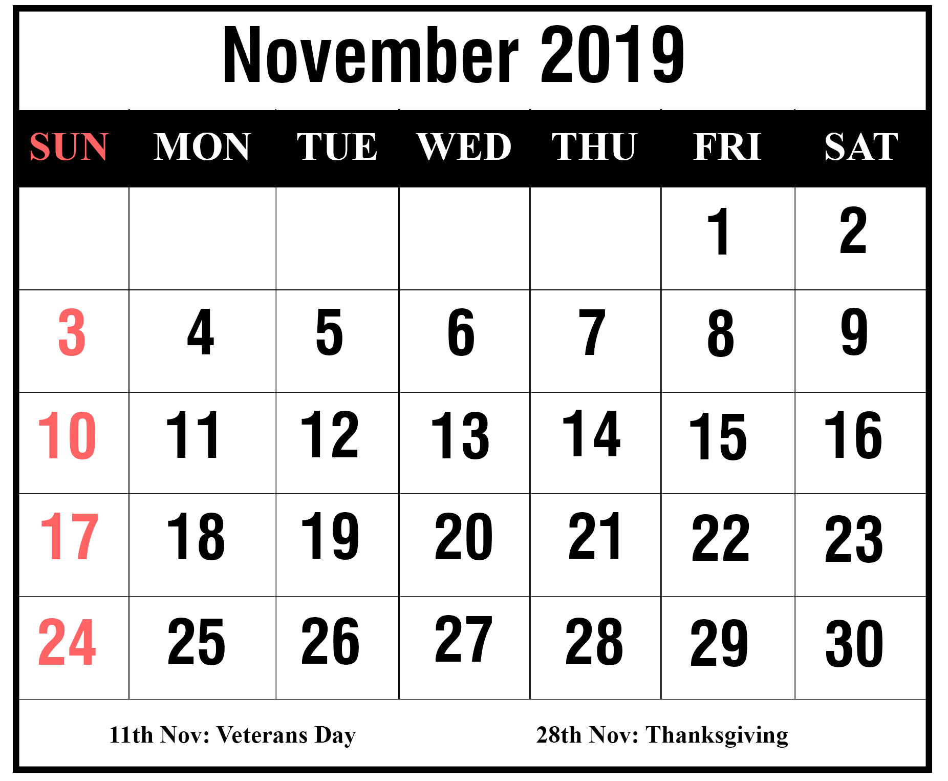 How To Schedule Your Month With November 2019 Printable