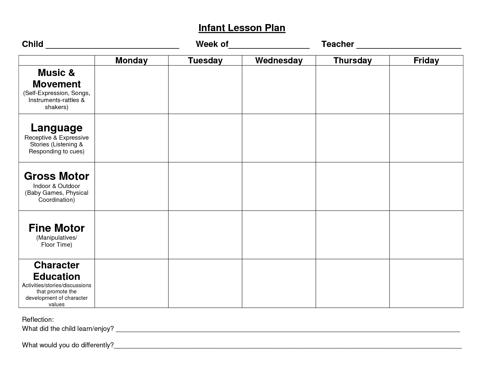 Infant Blank Lesson Plan Sheets | Provider Sample Lesson