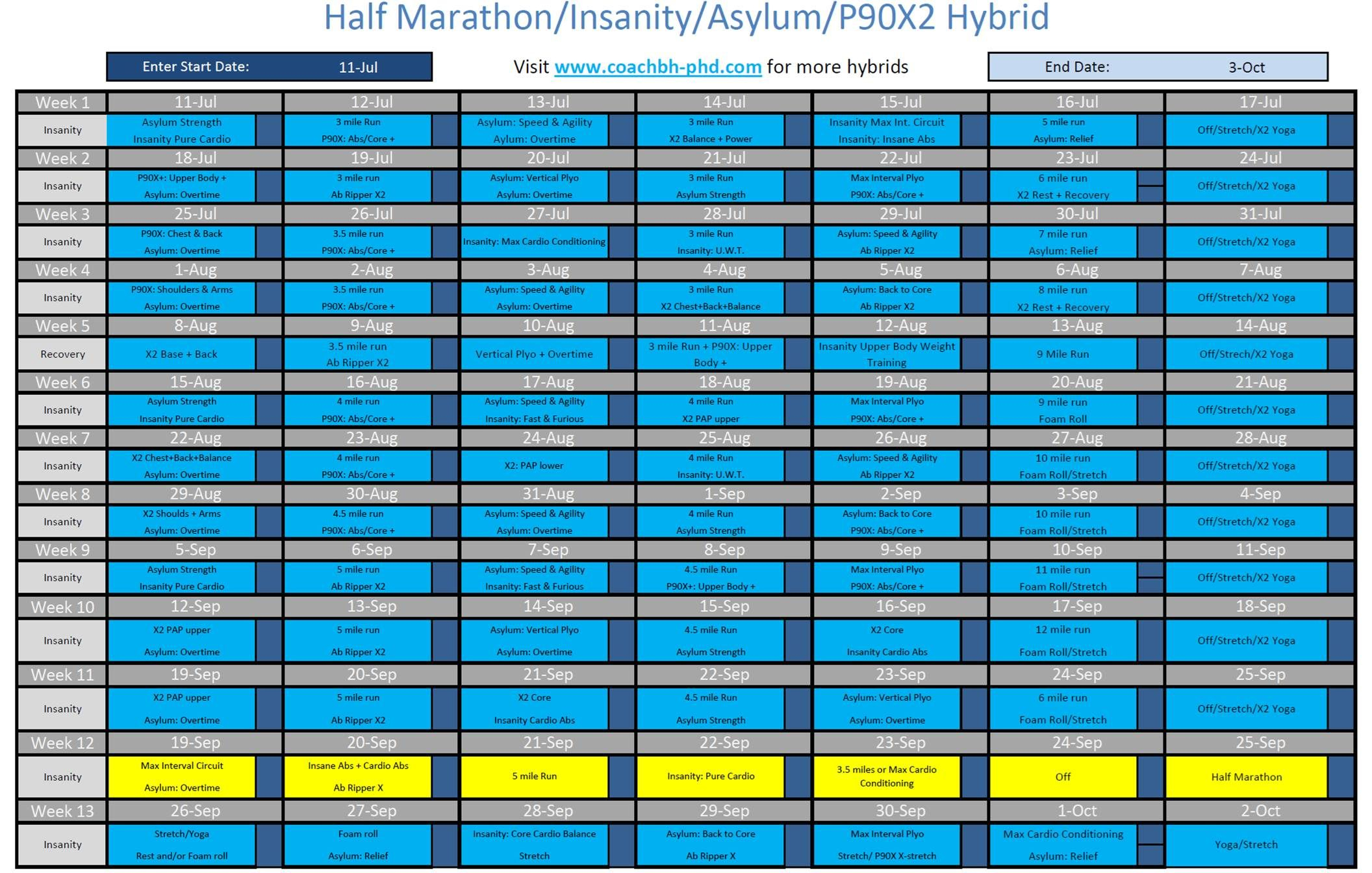 Insanity Hybrids - Monday Starts 12 Weeks To Poky Half