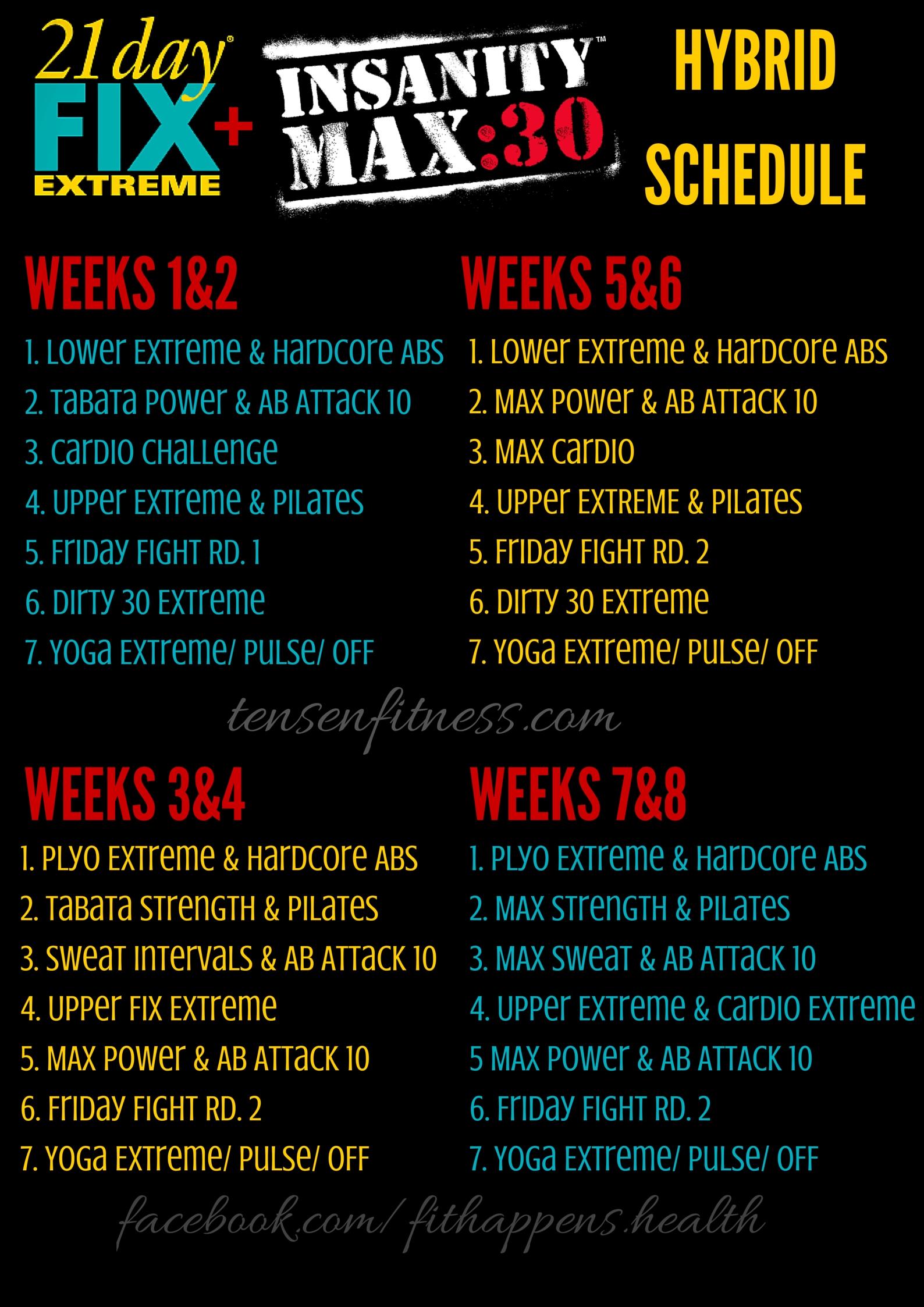 Insanity Max 30 &amp; 21 Day Fix Extreme Hybrid Schedule