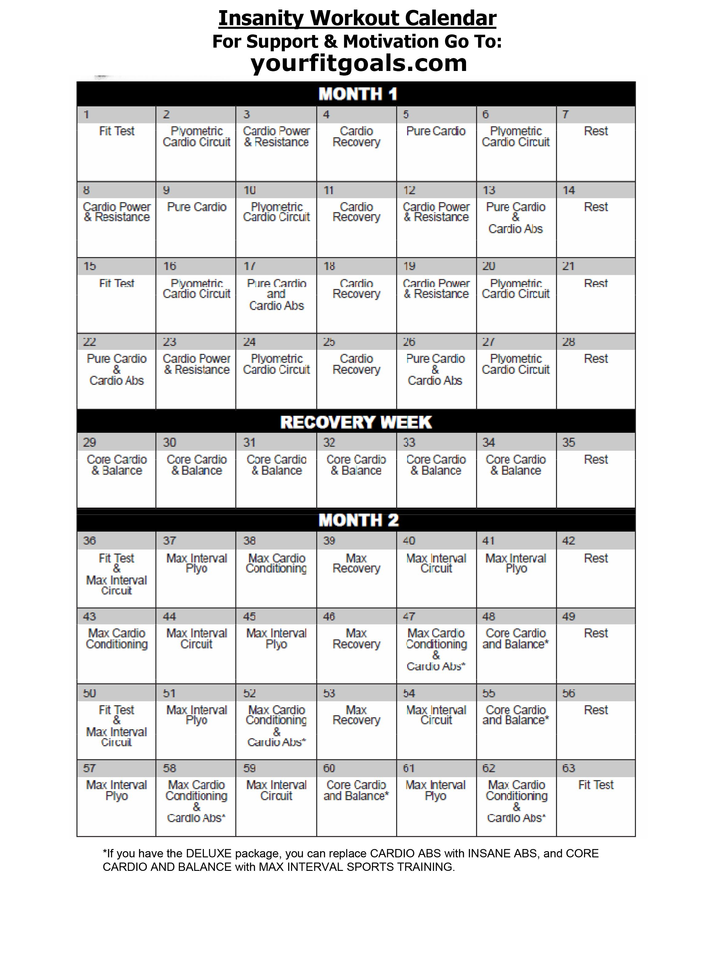 Insanity Workout Calendar. Doing This After Vegas - C&#039;mon
