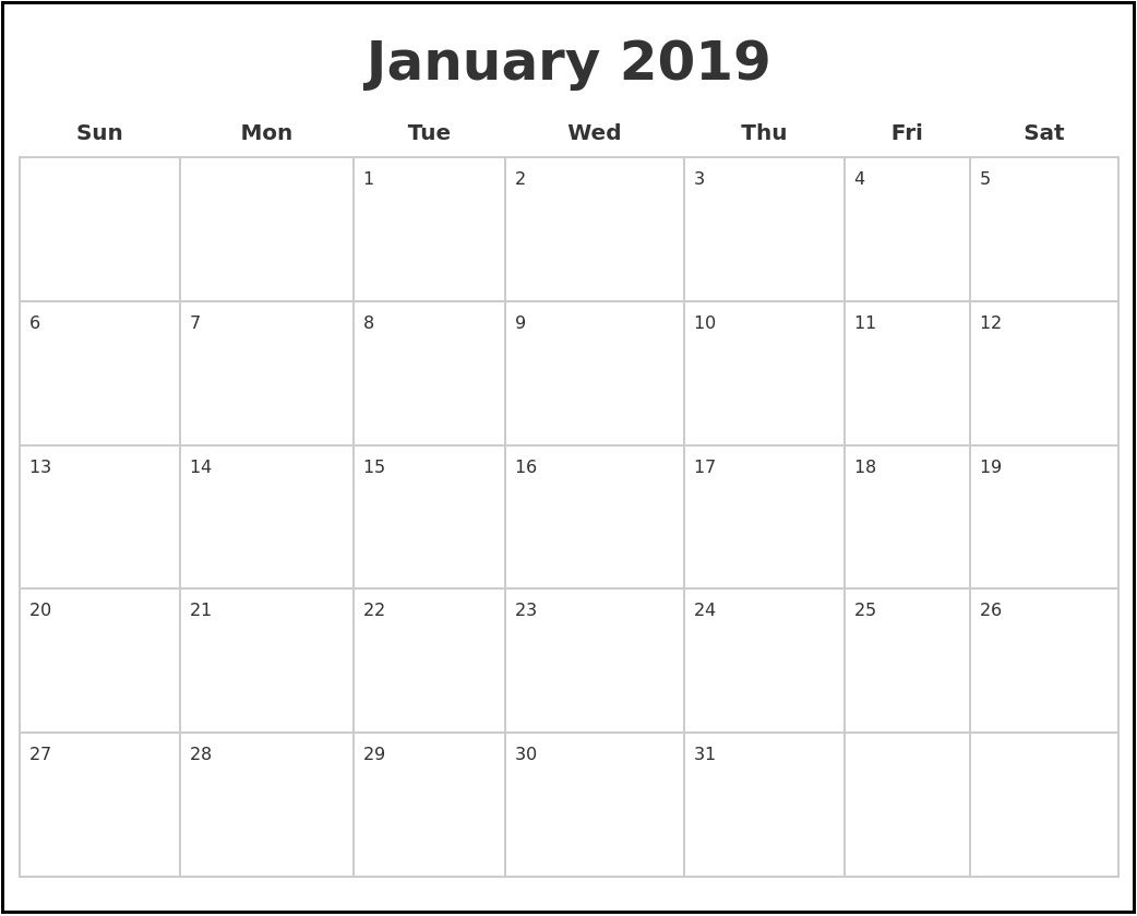 January 2019 Blank Calendar | Free Printable Calendar