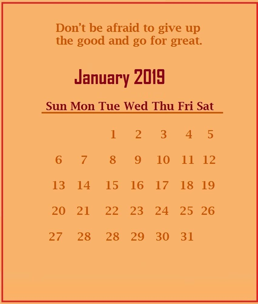 January 2019 Motivational Quotes Calendar Template