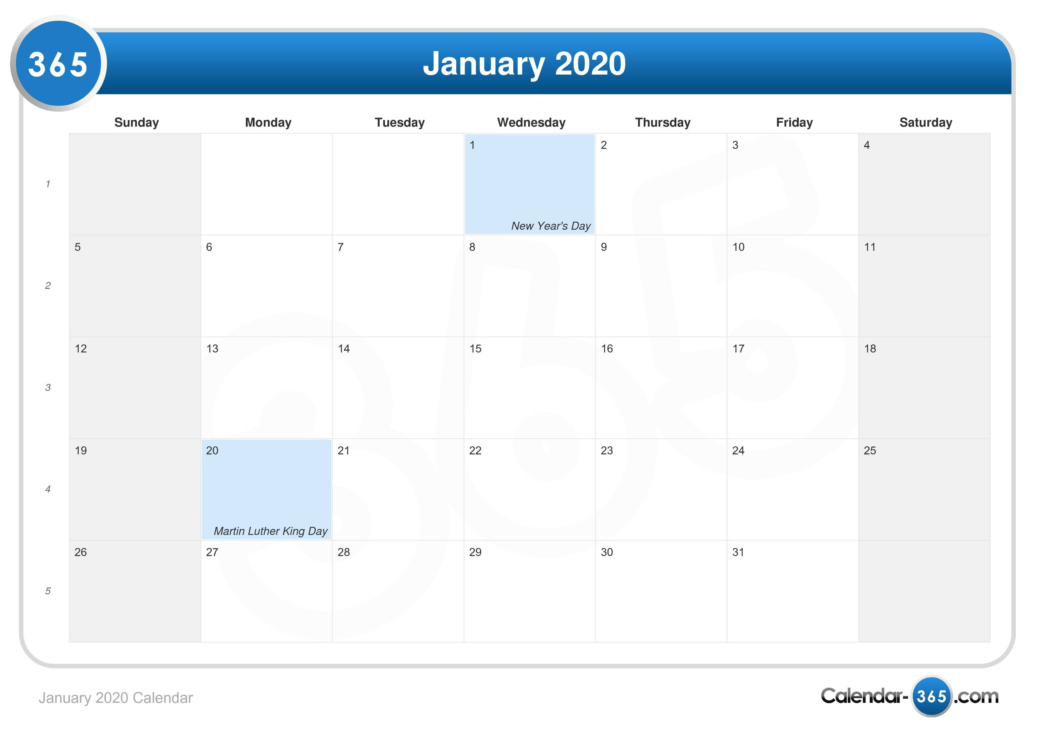 January 2020 Calendar