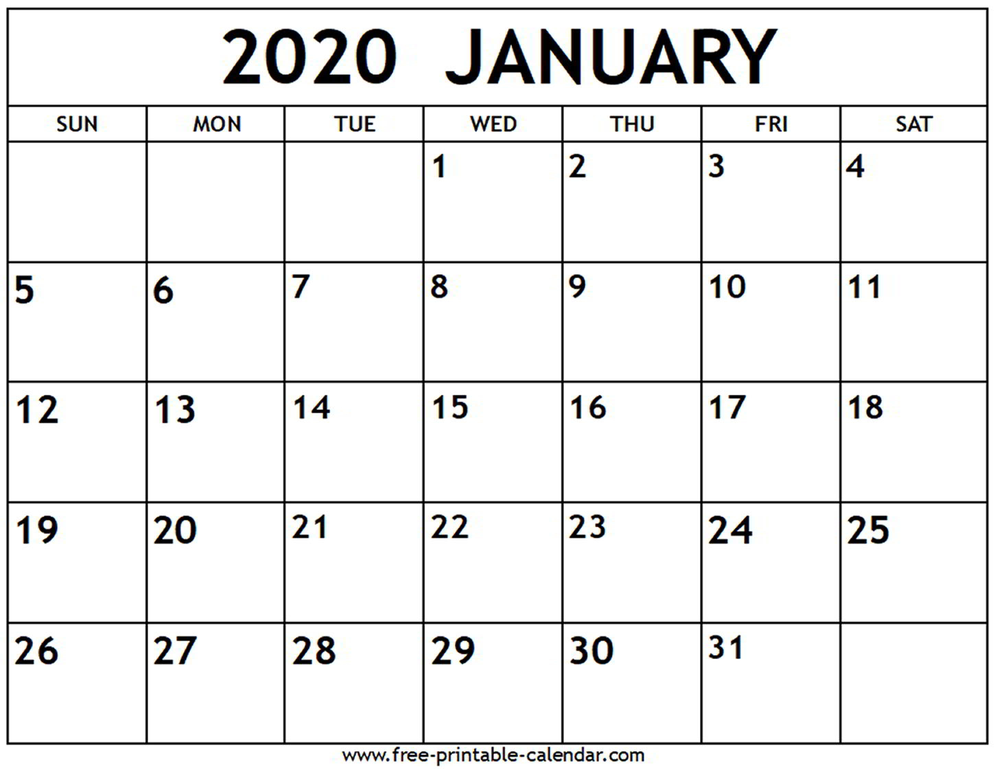 Free Printable Calendar January 2020