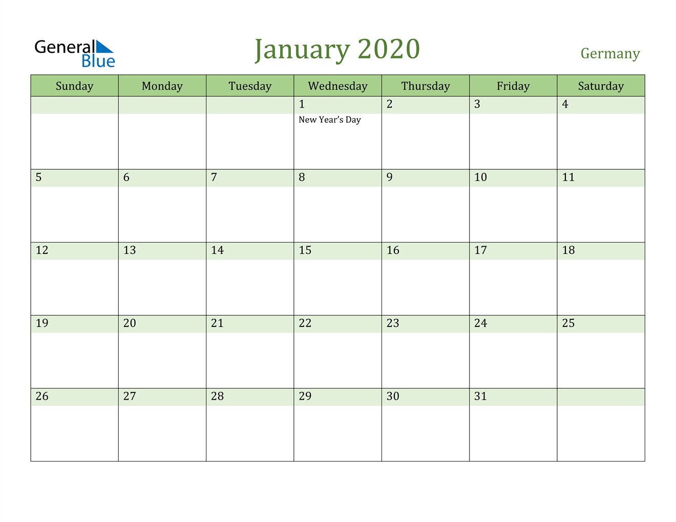 January 2020 Calendar - Germany