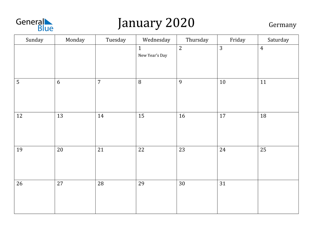 January 2020 Calendar - Germany