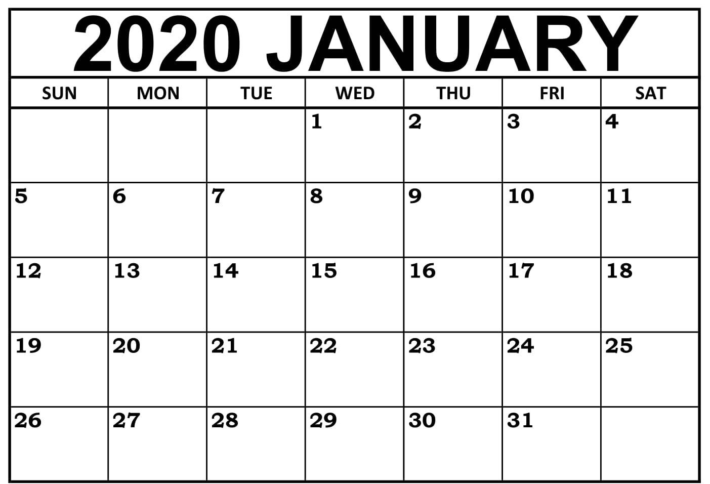 January 2020 Calendar Pdf, Word, Excel Printable Templates