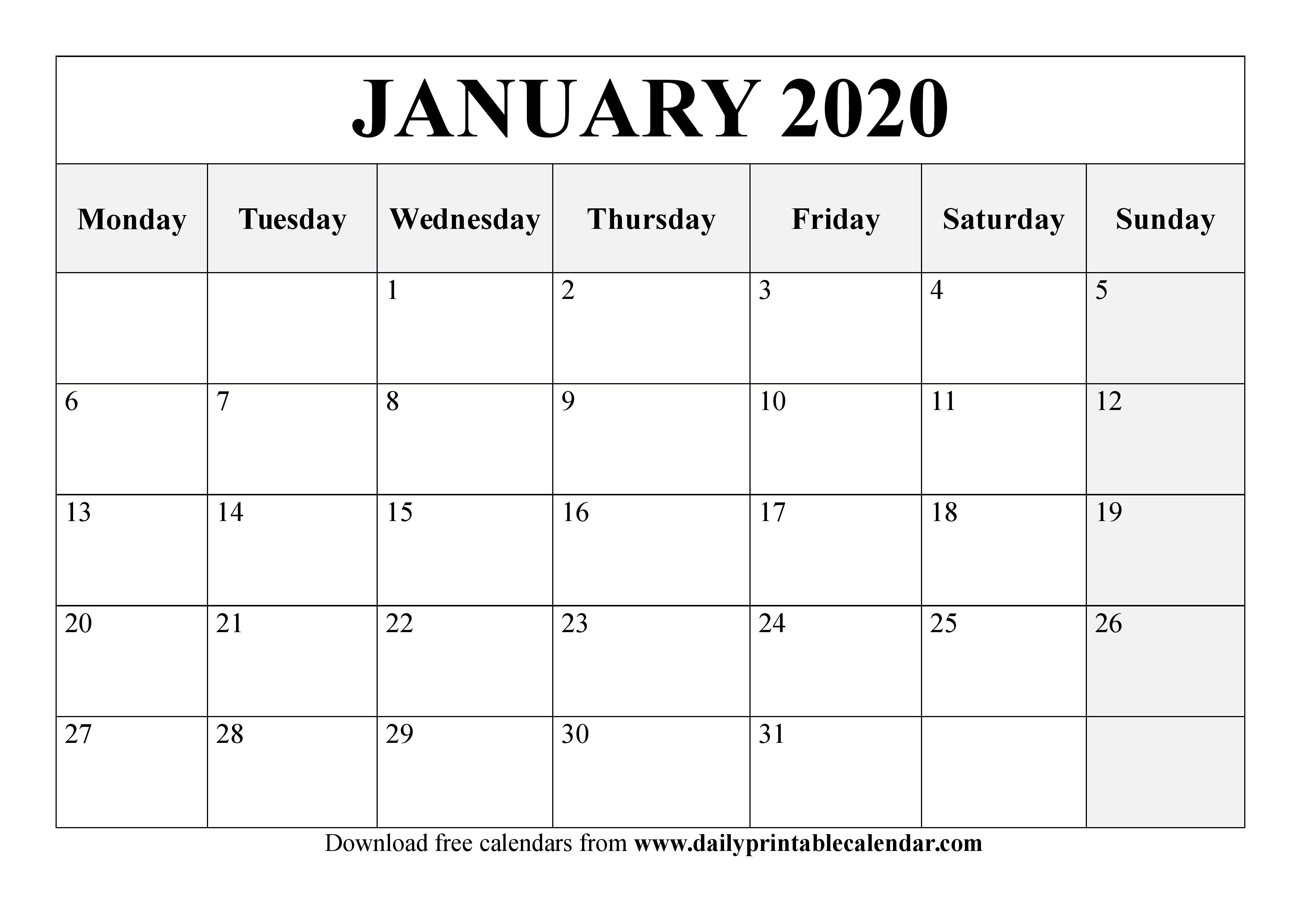 January 2020 Calendar Printable - Blank Templates - 2020