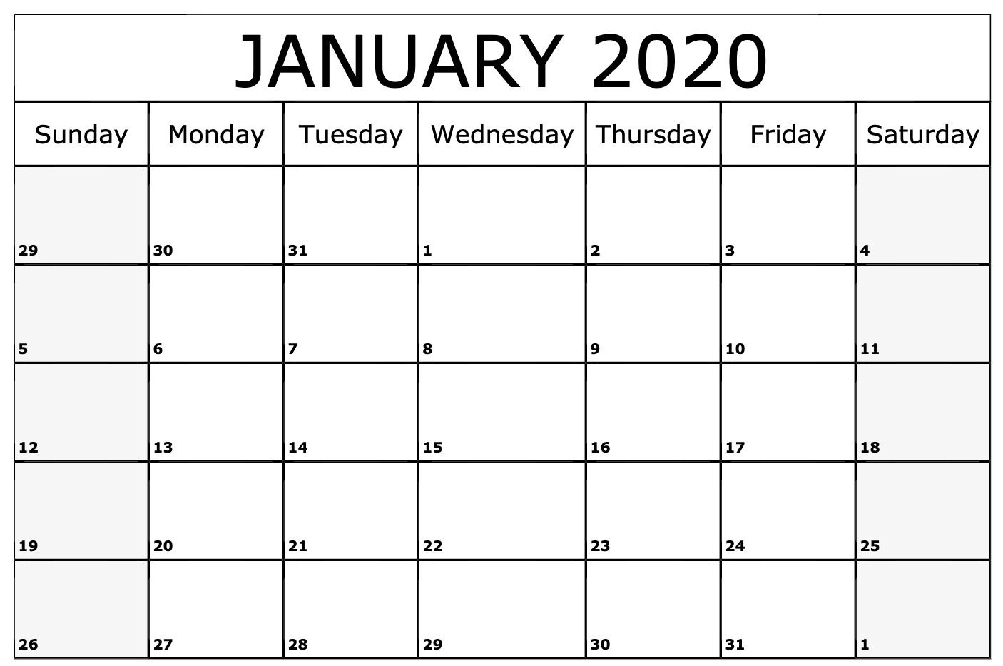 January 2020 Calendar Printable Template | Printable