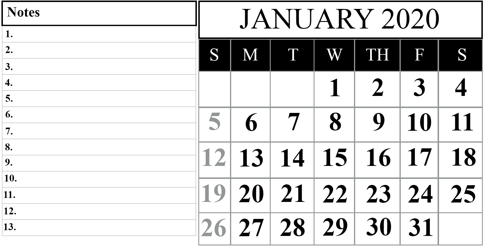 January 7 2020 Calendar