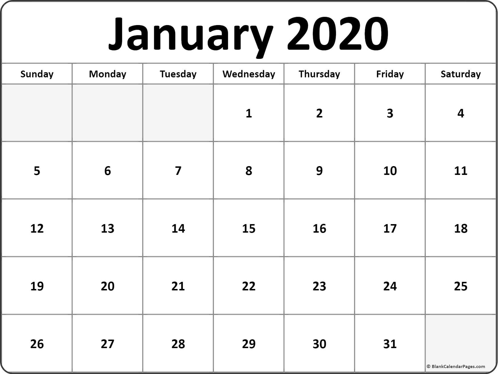 January 2020 Monthly Calendar Print #january #january2020